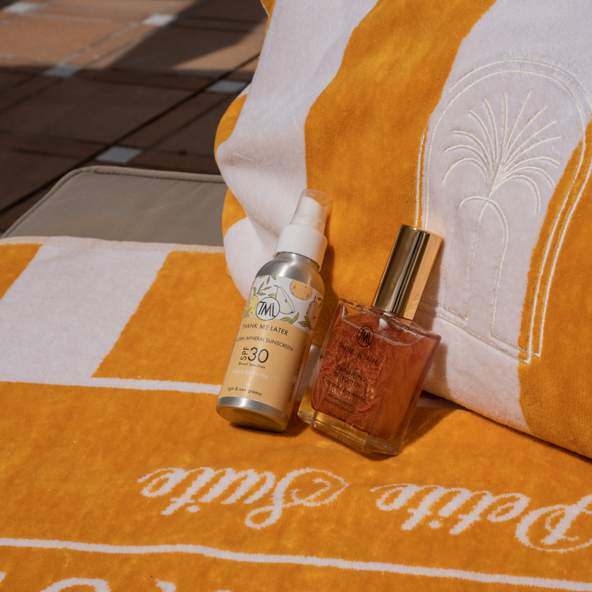 Strandtuch + Thank me Later Sonnencreme