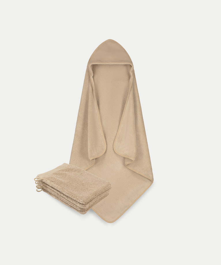 Baby-Badeponcho & Waschhandschuhe Latte