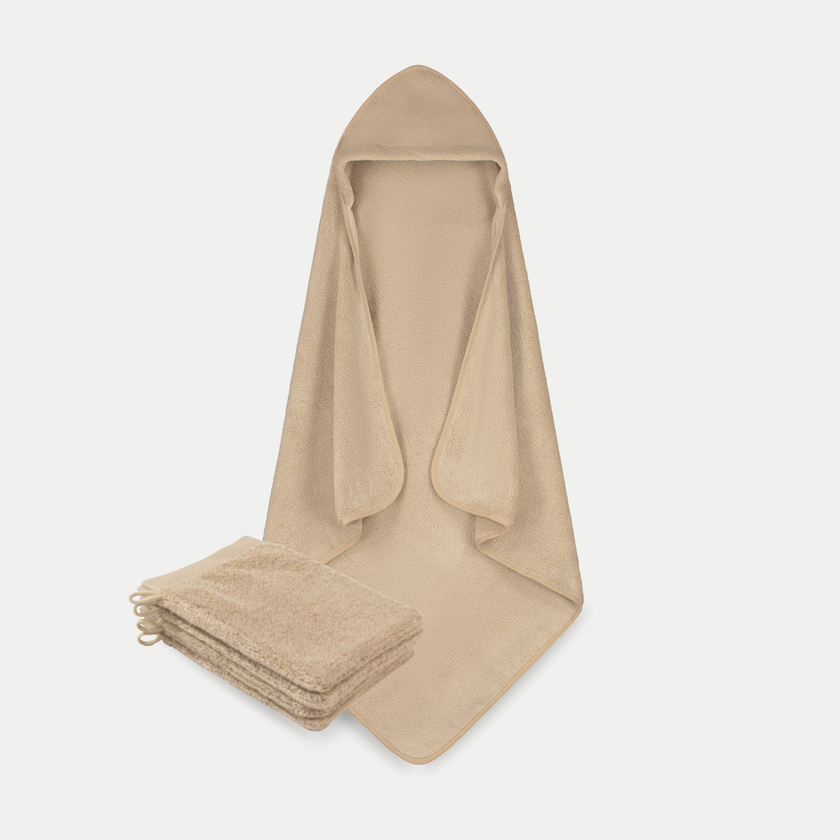 Baby-Badecape Latte + Waschlappen Latte