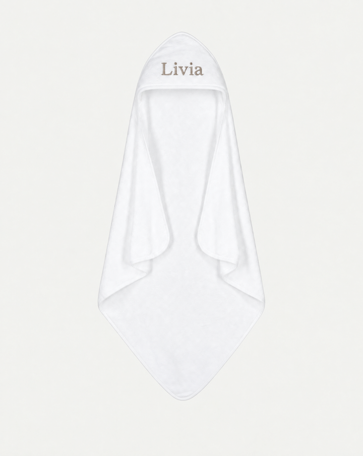 Baby-Badeponcho Zero-Twist-Baumwolle mit Bestickung | Weiß
