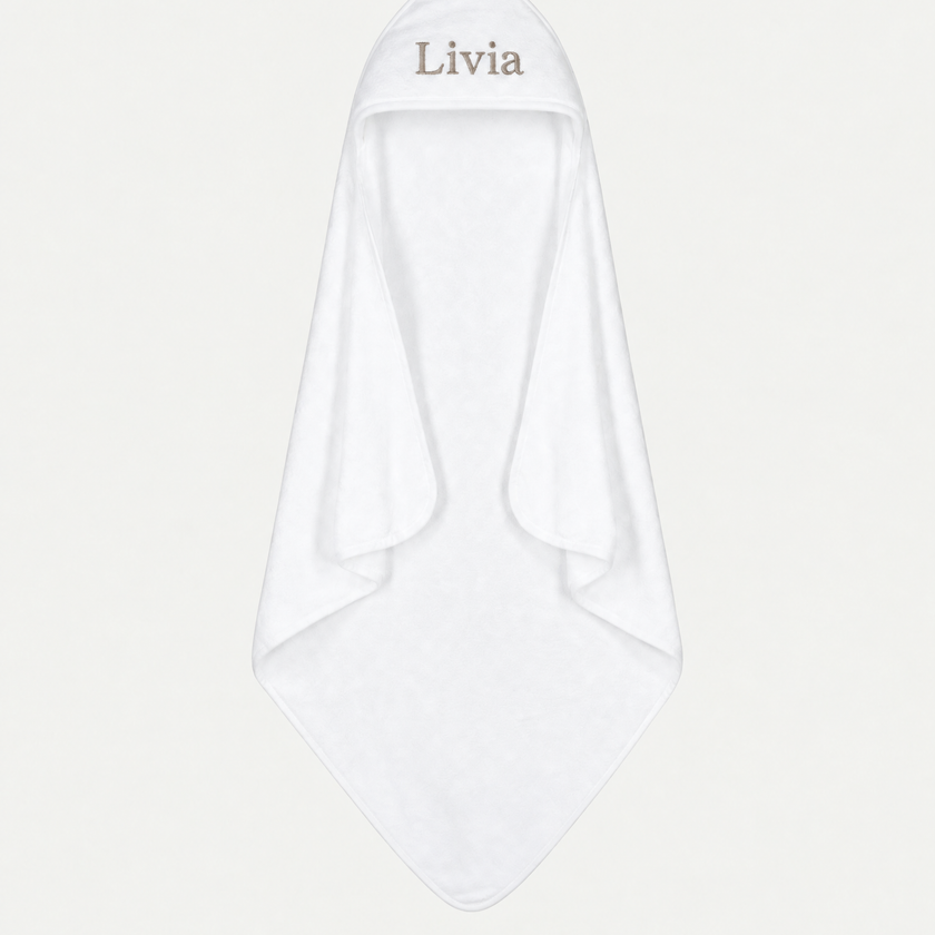 Baby-Badeponcho Zero-Twist-Baumwolle mit Bestickung | Weiß