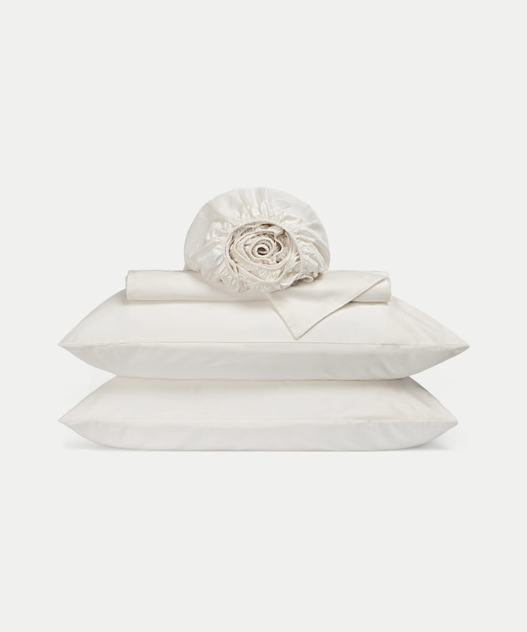 Bettwäsche-Set + Spannbettlaken aus ägyptischer Baumwolle Satin | Cream