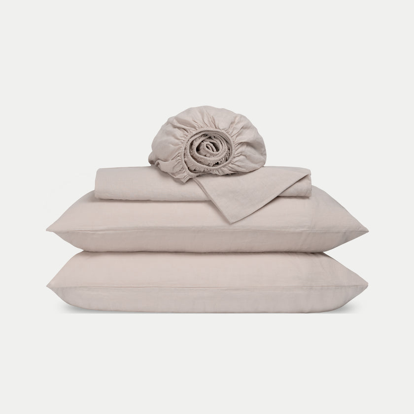 Bettwäsche Set & Spannbettlaken Gewaschenem Leinen | Oat