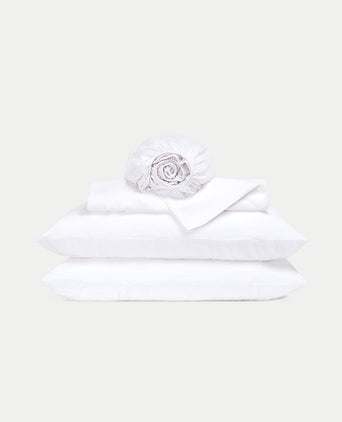 Bettwäsche Set & Spannbettlaken Gewaschenem Leinen | Weiss Bettwäsche Set & Spannbettlaken Gewaschenem Leinen | Weiss