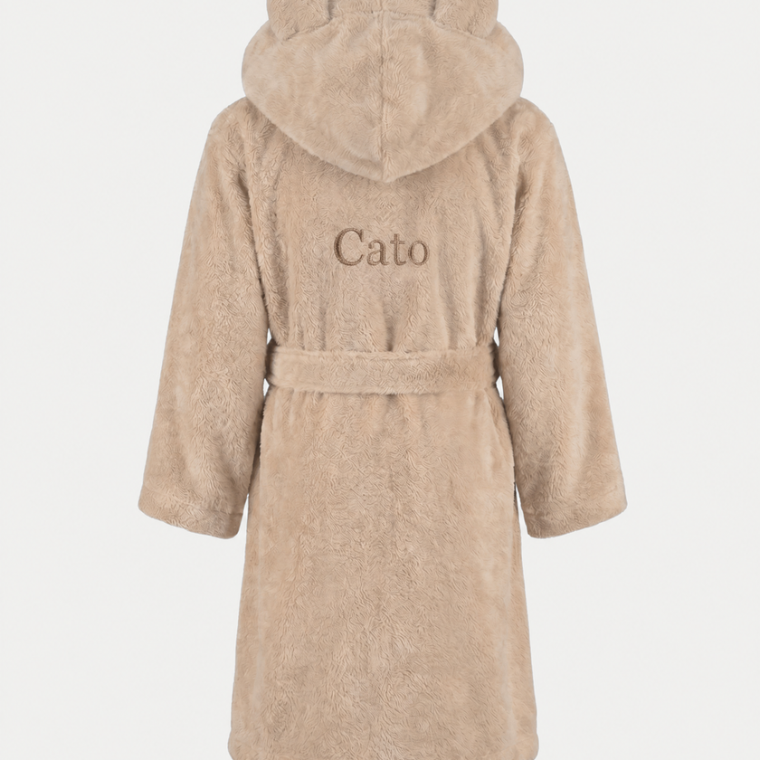 Kinderbadjas zero-twist katoen met borduursel | Latte