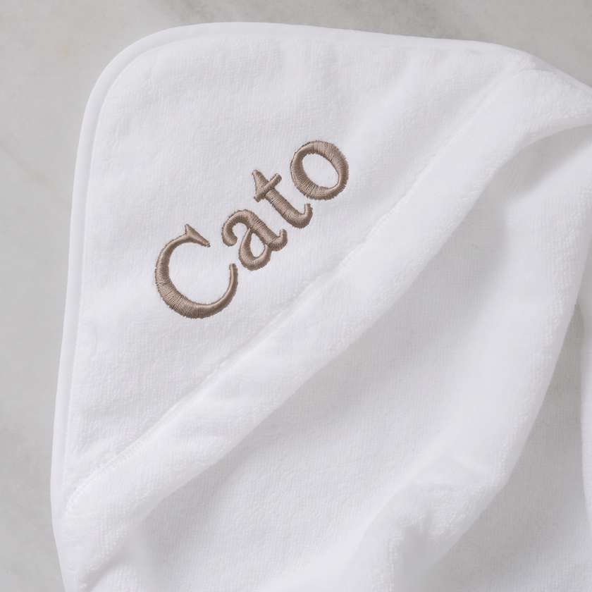 Baby Hooded Towel zero-twist cotton with embroidery | White