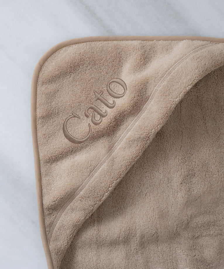 Baby Hooded Towel zero-twist cotton with embroidery | Latte