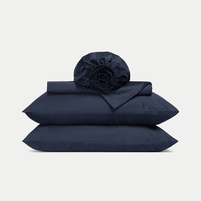 Bettwäsche Set & Spannbettlaken aus Satin | Harbour Blue