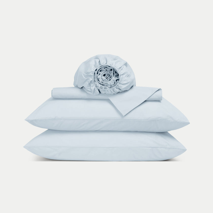 Bettwäsche Set & Spannbettlaken aus Satin | Pastellblau