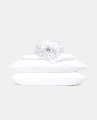 Bettwäsche Set & Spannbettlaken aus Satin | Weiß Bettwäsche Set & Spannbettlaken aus Satin | Weiß