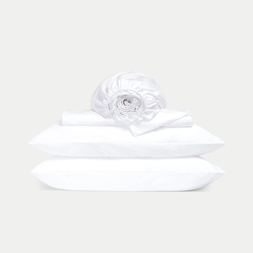 Bettwäsche Set & Spannbettlaken aus Satin | Weiß
