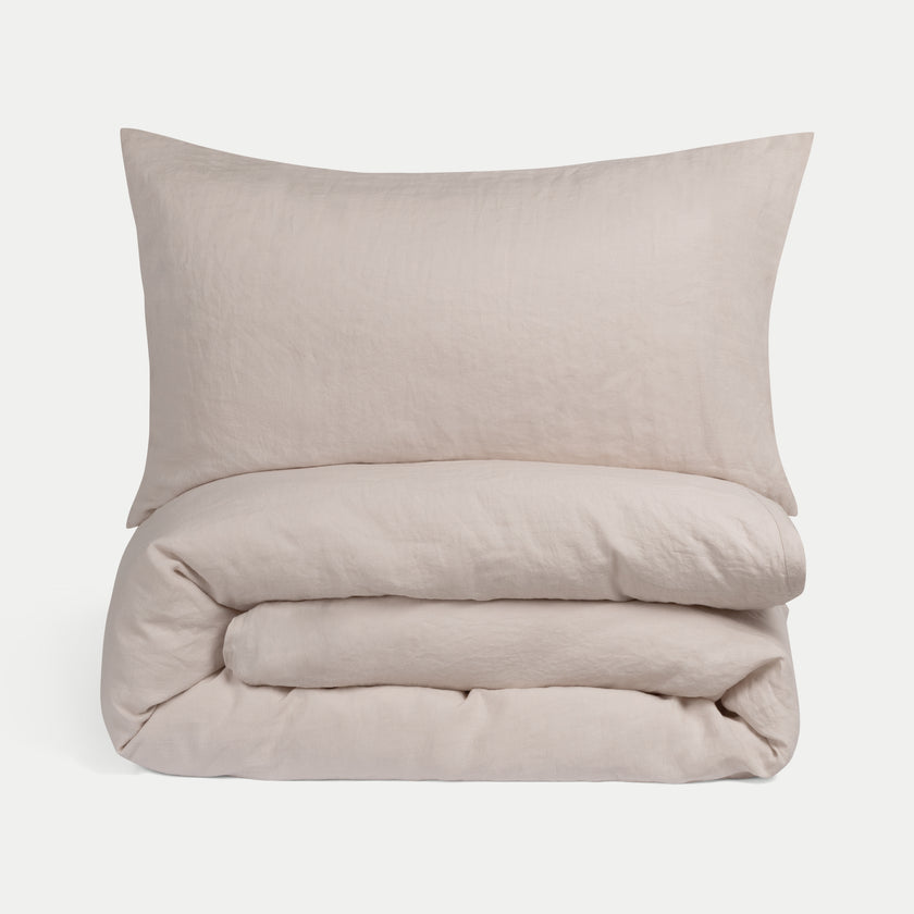 Bettwäsche Set & Spannbettlaken Gewaschenem Leinen | Oat