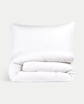 Bettwäsche Set & Spannbettlaken Gewaschenem Leinen | Weiss Bettwäsche Set & Spannbettlaken Gewaschenem Leinen | Weiss