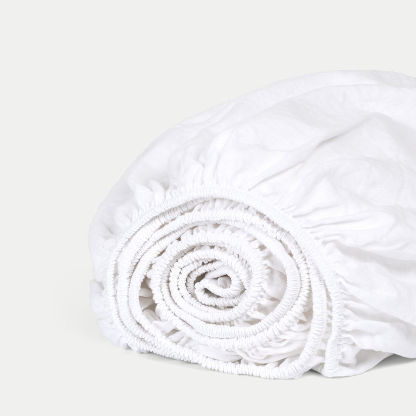 Bettwäsche Set & Spannbettlaken Gewaschenem Leinen | Weiss