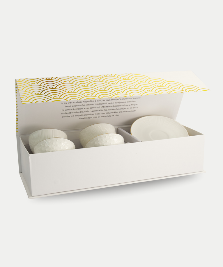 Tokyo Design Studio – Nippon White Gold Rim Tassen- und Untertassen-Set Star Lines (8-teilig)