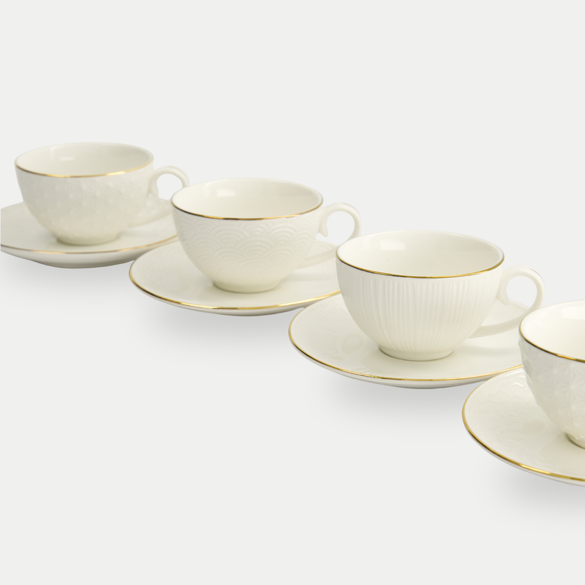 Tokyo Design Studio – Nippon White Gold Rim Tassen- und Untertassen-Set Star Lines (8-teilig)