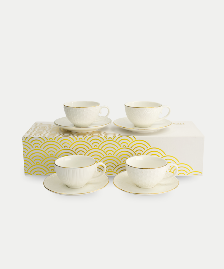 Tokyo Design Studio – Nippon White Gold Rim Tassen- und Untertassen-Set Star Lines (8-teilig)