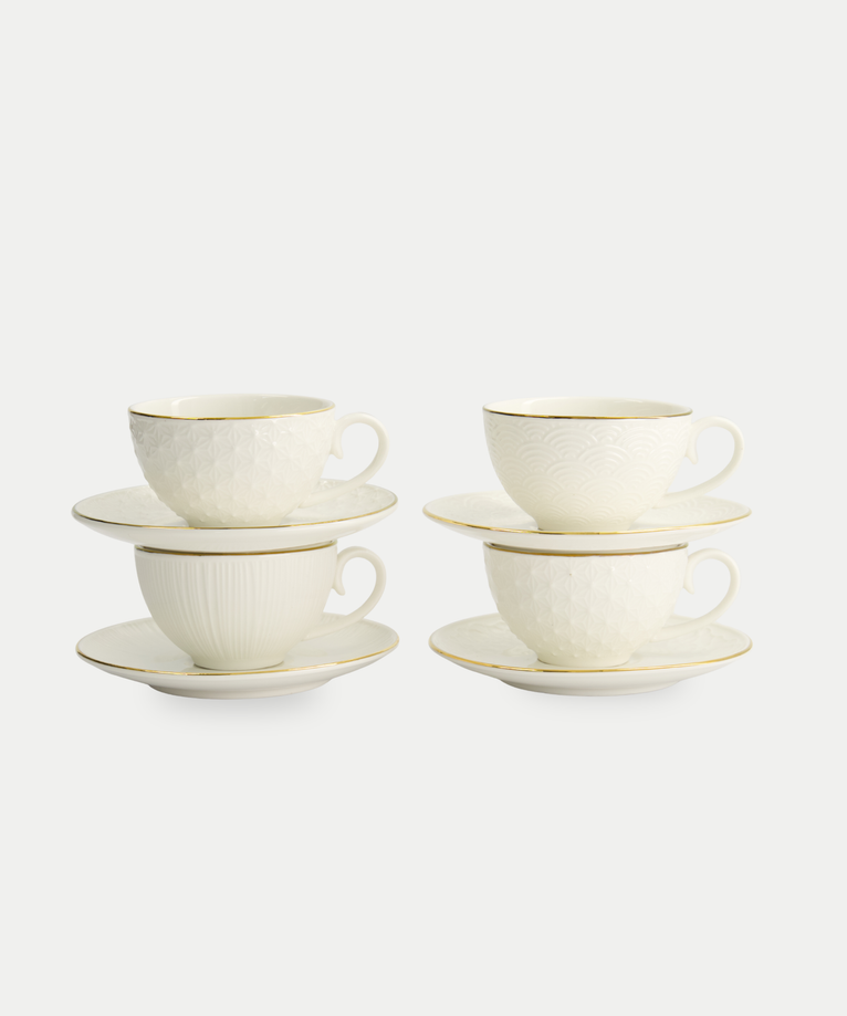 Tokyo Design Studio – Nippon White Gold Rim Tassen- und Untertassen-Set Star Lines (8-teilig)