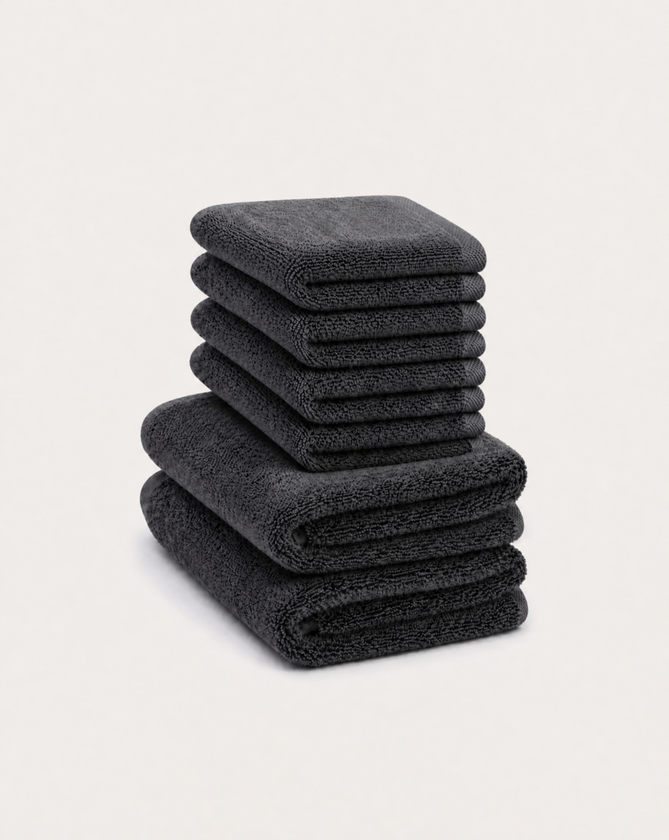 Gästehandtücher Zero-Twist-Baumwolle 30x30 cm (4 St.) + 40x60 cm (2 St.) | Anthrazit