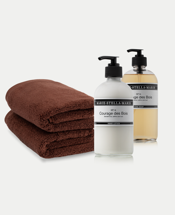 2x Gästetuch Chestnut + Marie-Stella-Maris Handseife & Handlotion Courage des Bois
