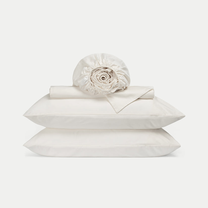 Bettwäsche-Set + Spannbettlaken aus ägyptischer Baumwolle Satin | Cream