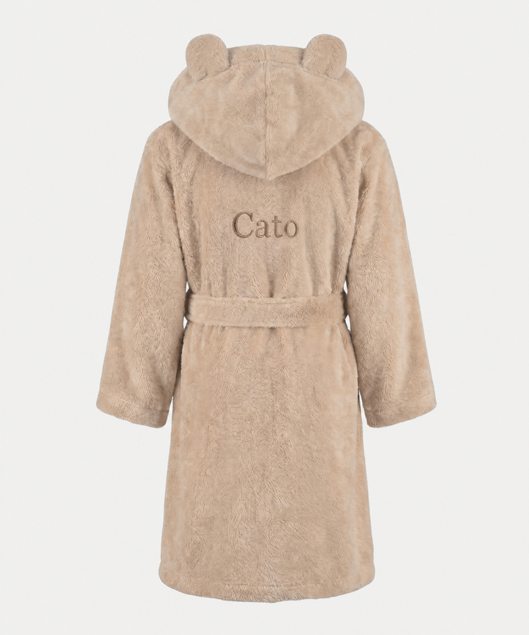 Kinderbadjas zero-twist katoen met borduursel | Latte