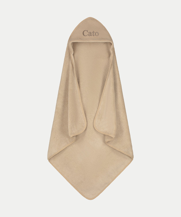 Baby Hooded Towel zero-twist cotton with embroidery | Latte