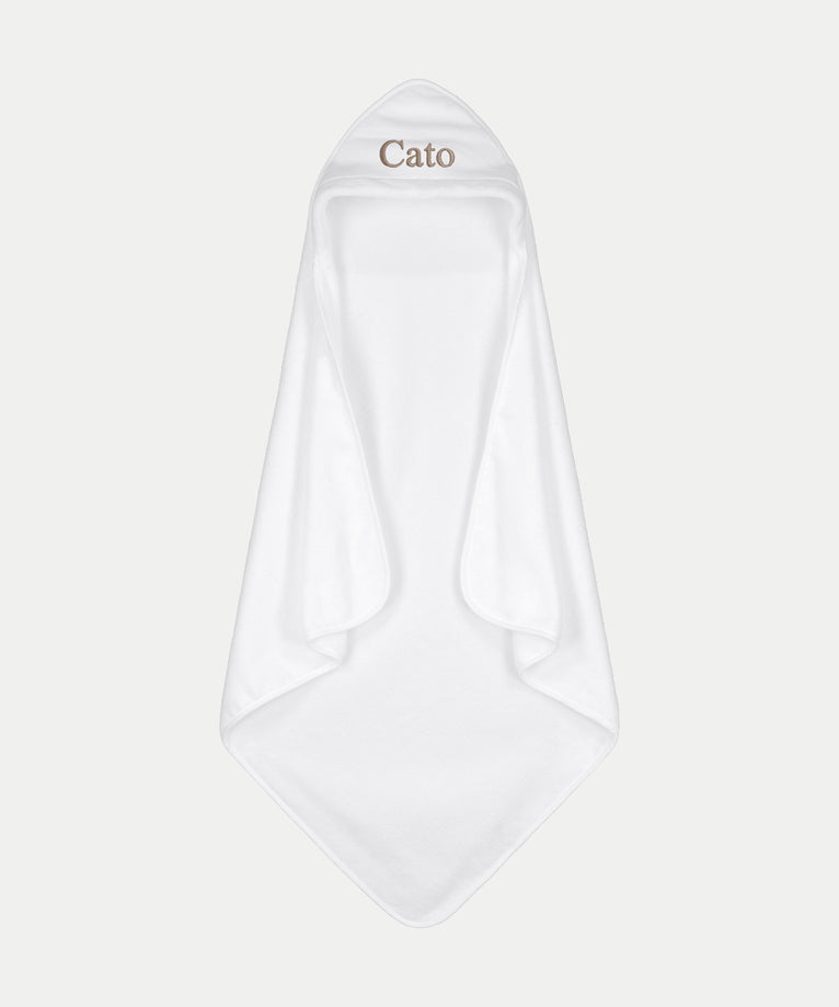 Baby Hooded Towel zero-twist cotton with embroidery | White