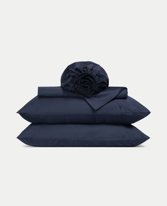 Bettwäsche Set & Spannbettlaken aus Satin | Harbour Blue