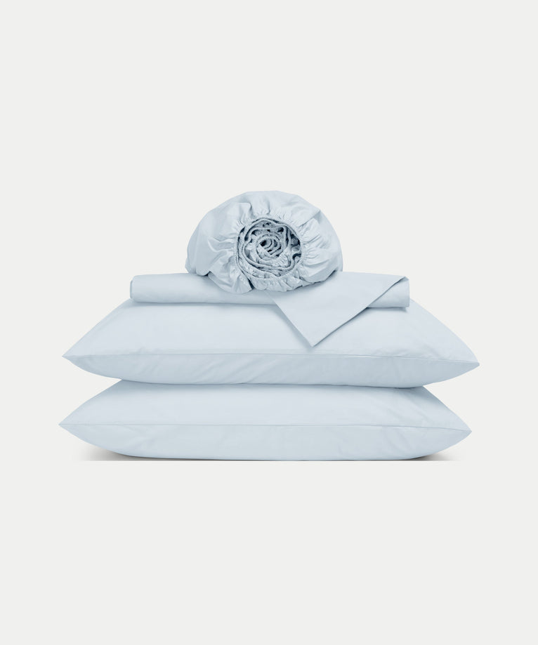 Bettwäsche Set & Spannbettlaken aus Satin | Pastellblau