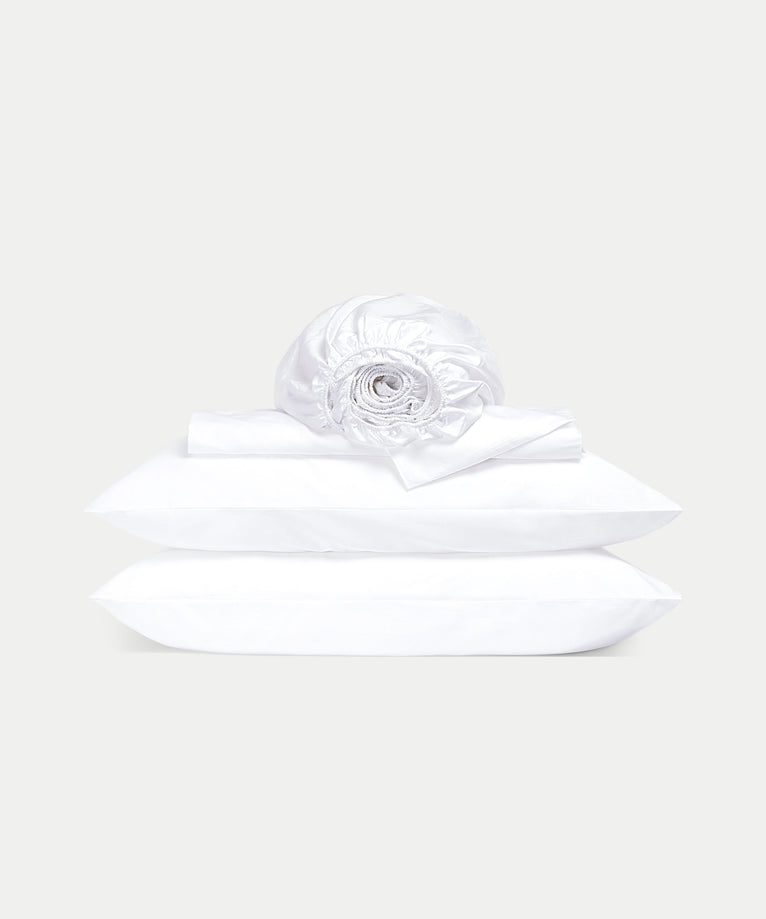 Bettwäsche Set & Spannbettlaken aus Satin | Weiß