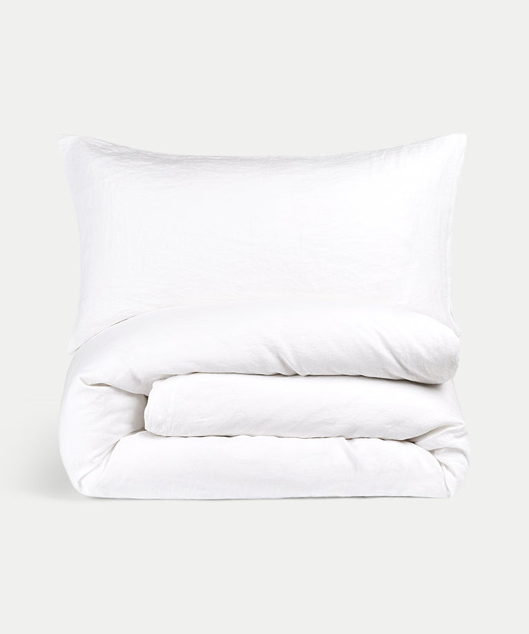 Bettwäsche Set & Spannbettlaken Gewaschenem Leinen | Weiss