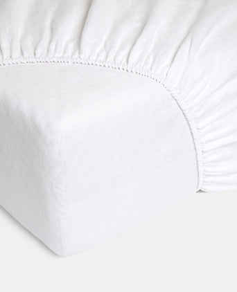 Bettwäsche Set & Spannbettlaken Gewaschenem Leinen | Weiss