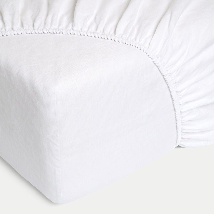 Bettwäsche Set & Spannbettlaken Gewaschenem Leinen | Weiss