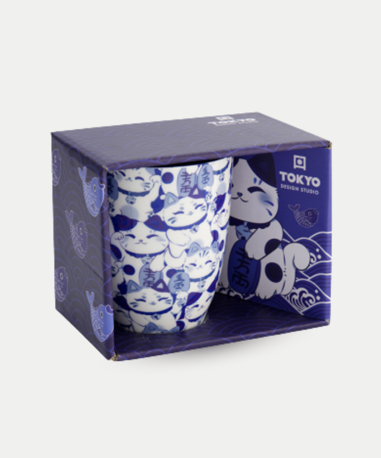 Tokyo Design Studio – Kawaii Blue Maneko Tasse (mit Geschenkbox)