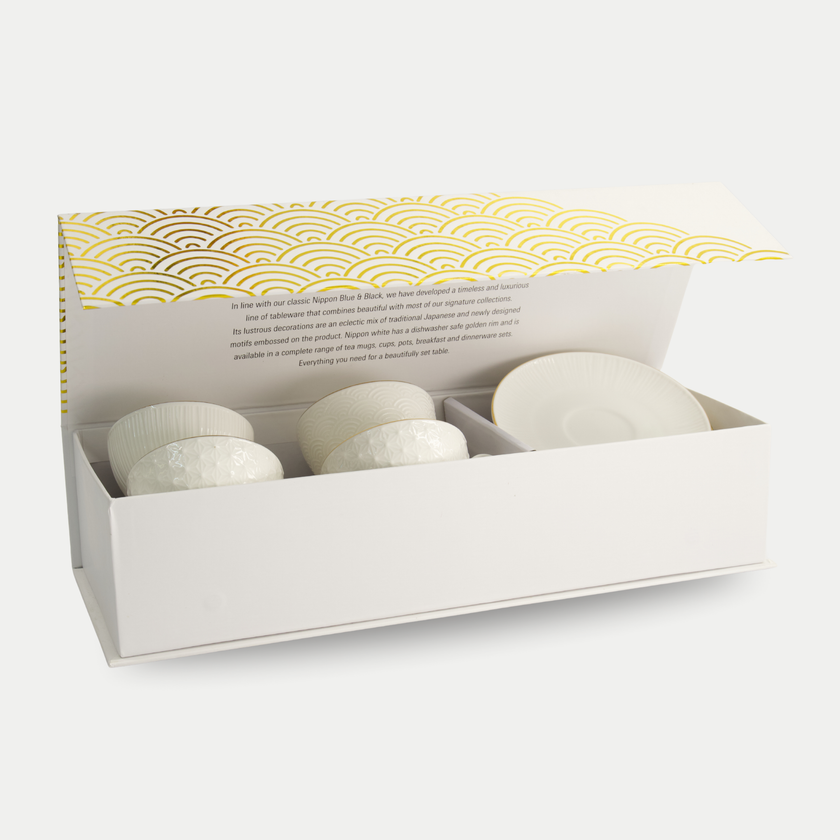 Tokyo Design Studio – Nippon White Gold Rim Tassen- und Untertassen-Set Star Lines (8-teilig)