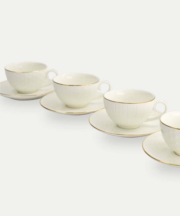 Tokyo Design Studio – Nippon White Gold Rim Tassen- und Untertassen-Set Star Lines (8-teilig)