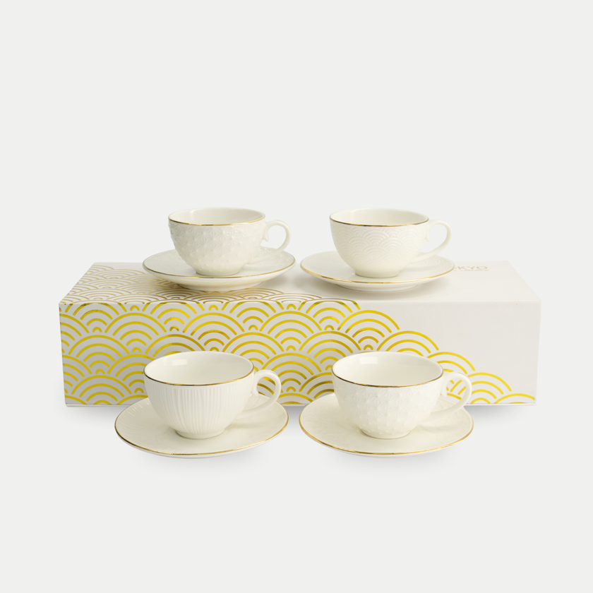 Tokyo Design Studio – Nippon White Gold Rim Tassen- und Untertassen-Set Star Lines (8-teilig)