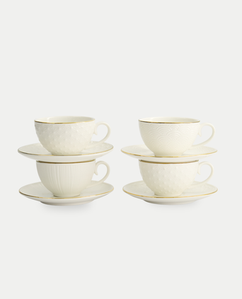 Tokyo Design Studio – Nippon White Gold Rim Tassen- und Untertassen-Set Star Lines (8-teilig)
