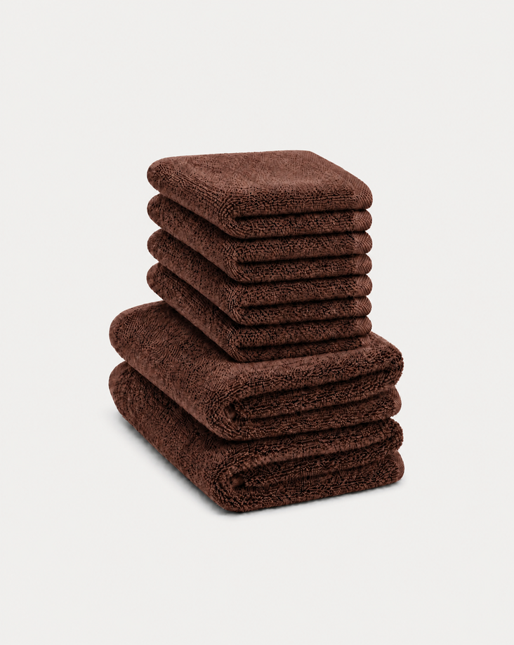 Gästehandtuch Zero-Twist-Baumwolle 30x30 cm (4 Stk.) + 40x60 cm (2 Stk.) | Chestnut