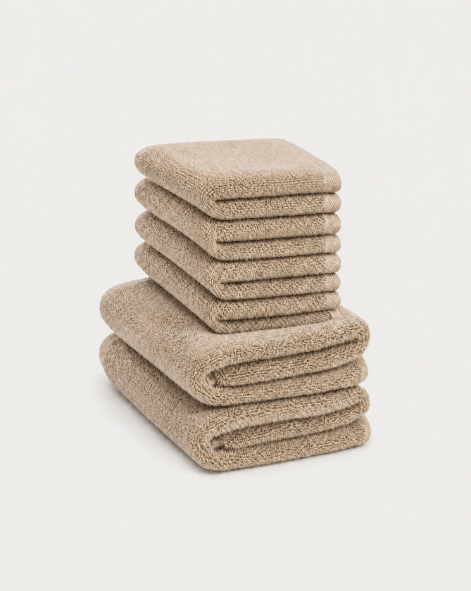 Gästehandtücher Zero-Twist-Baumwolle 30x30 cm (4 St.) + 40x60 cm (2 St.) | Latte