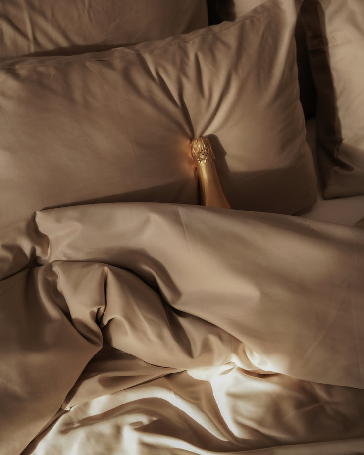 Bettwäsche-Set + Spannbettlaken aus ägyptischer Baumwolle Satin | Champagne