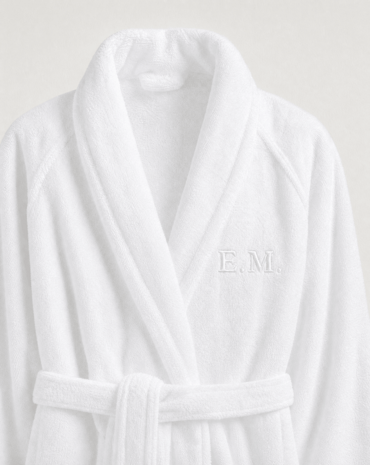 Bademantel Zero-Twist-Baumwolle mit Bestickung | Weiß