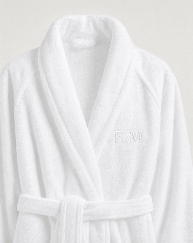 Bademantel Zero-Twist-Baumwolle mit Bestickung | Weiß