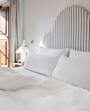 Bettwäsche Set & Spannbettlaken Gewaschenem Leinen | Weiss